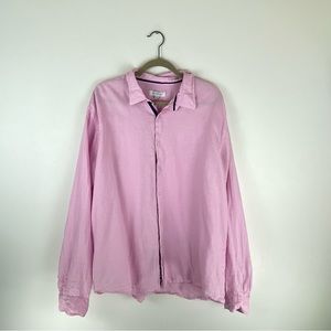 Le Club Mens 2XL Linen Pink Button Up Long Sleeve Shirt Beach Causal Blue